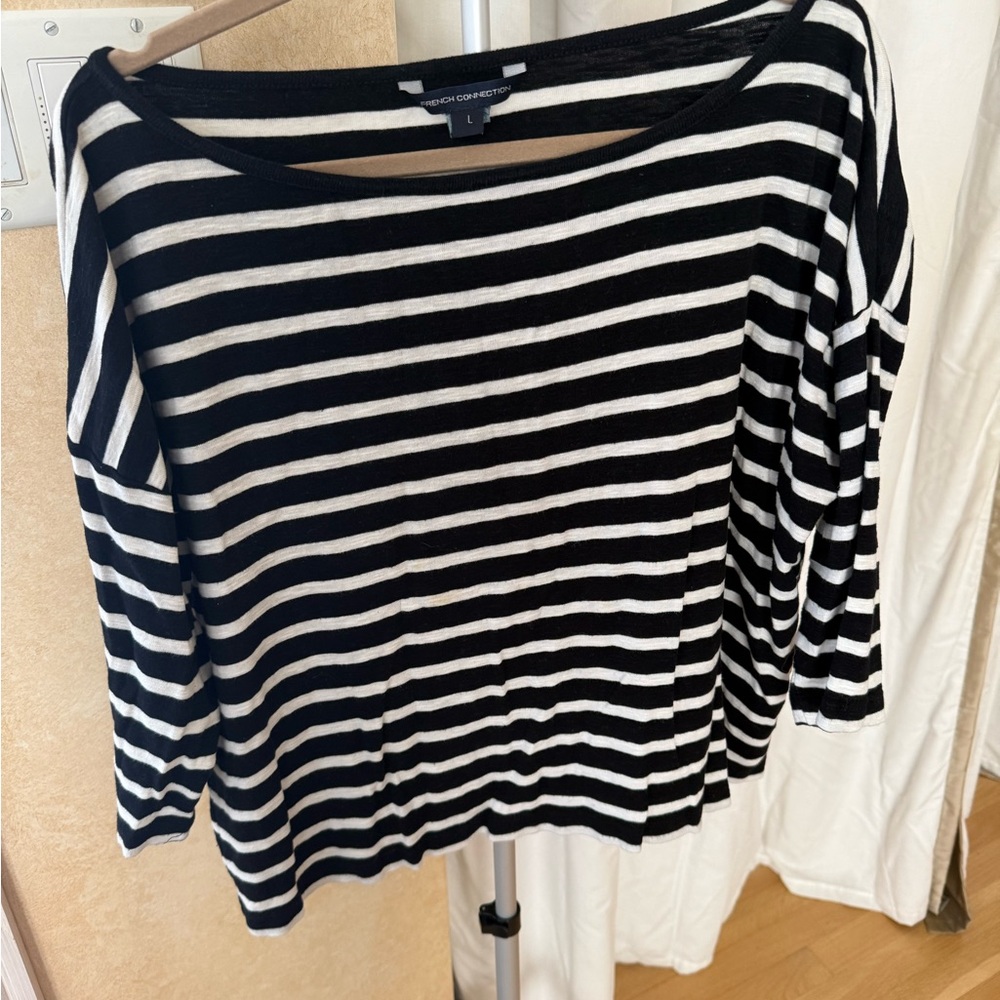 French Connection relaxed black/ ivory Striped top